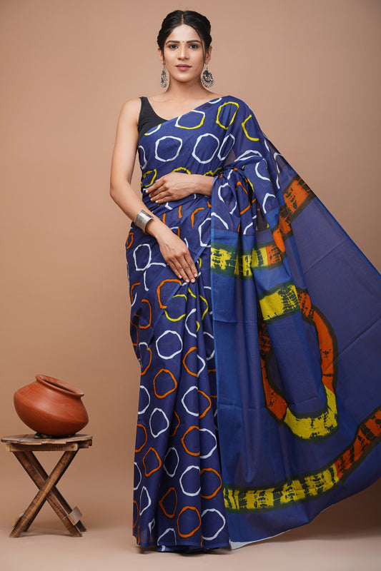 Mul cotton sarees for summer hand block printed