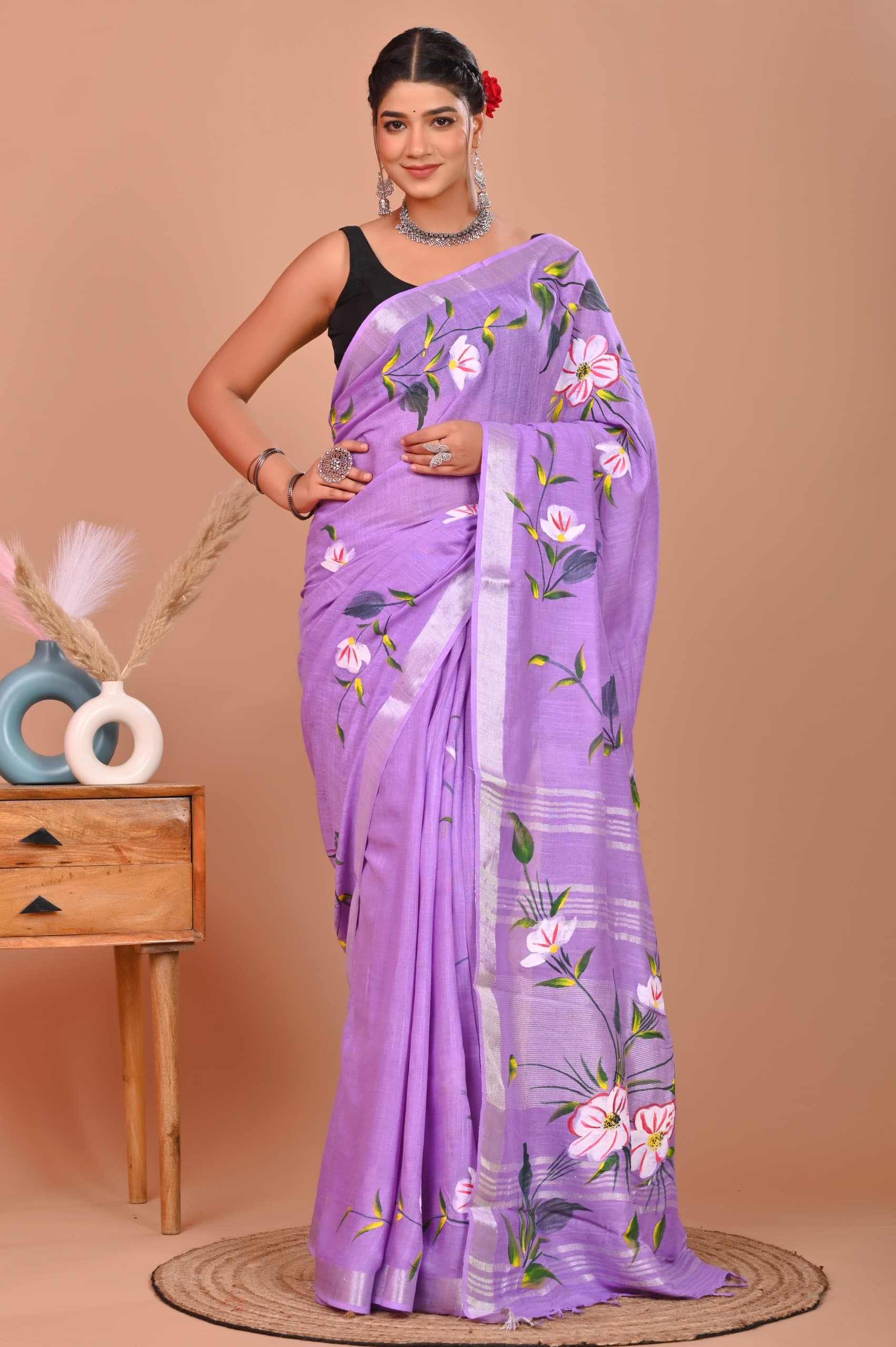 Painted via Hand Brush Linen Cotton Saree With Blouse Piece - BFSGLC69