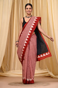Red & White Geometric Bagru Hand Block Print Mul Cotton Saree With Blouse Piece