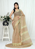 Pastel Green & Red Floral Buti Bagru Hand Block Print Kota Doriya Silk Saree With Blouse Piece