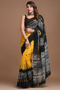Saree with yellow and black colours, geometric patterns