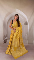 Mustard Mul Cotton saree with floral Bagru hand block patterns