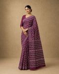 Maroon saree with floral patterns, Bagru hand block print