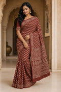 Terracotta saree with buta motifs, hand block print design