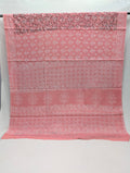 Pink saree with floral and geometric Bagru hand block print motifs