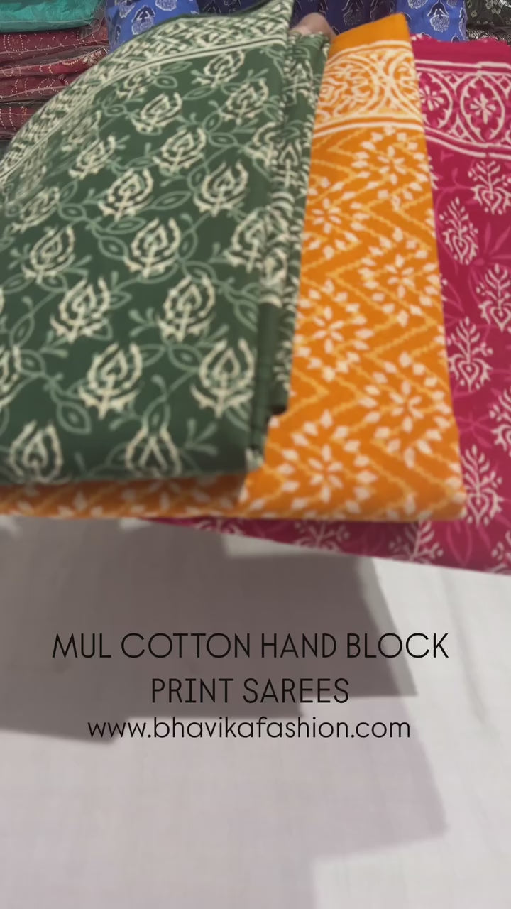 Bagru Cotton Hand Block Printed Saree With Blouse Piece - BFSGC14