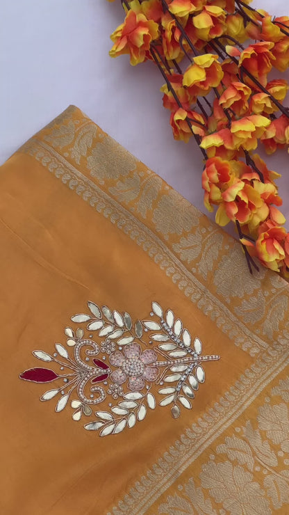 Pure Dolla Silk Dabka Hand Work Best Quality Saree With Blouse - BFSLB18A