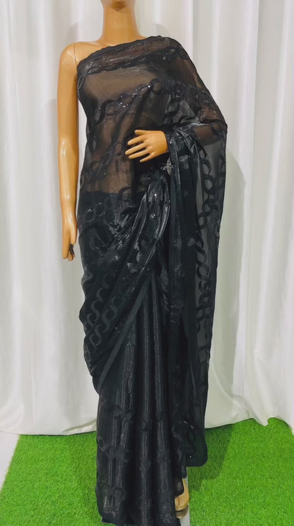 Black- jimmy Choo sequence work saree Saree - BFSLA59