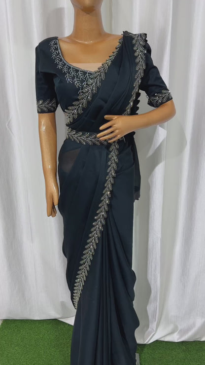Georgette Saree Jarkin Work With Stitched Blouse & Belt - BFSLA104