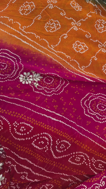 Heavy Georgette Barik Rai Bandhej Panchrangi Hand Work Chunri Best Quality Saree With Blouse BFSLB49