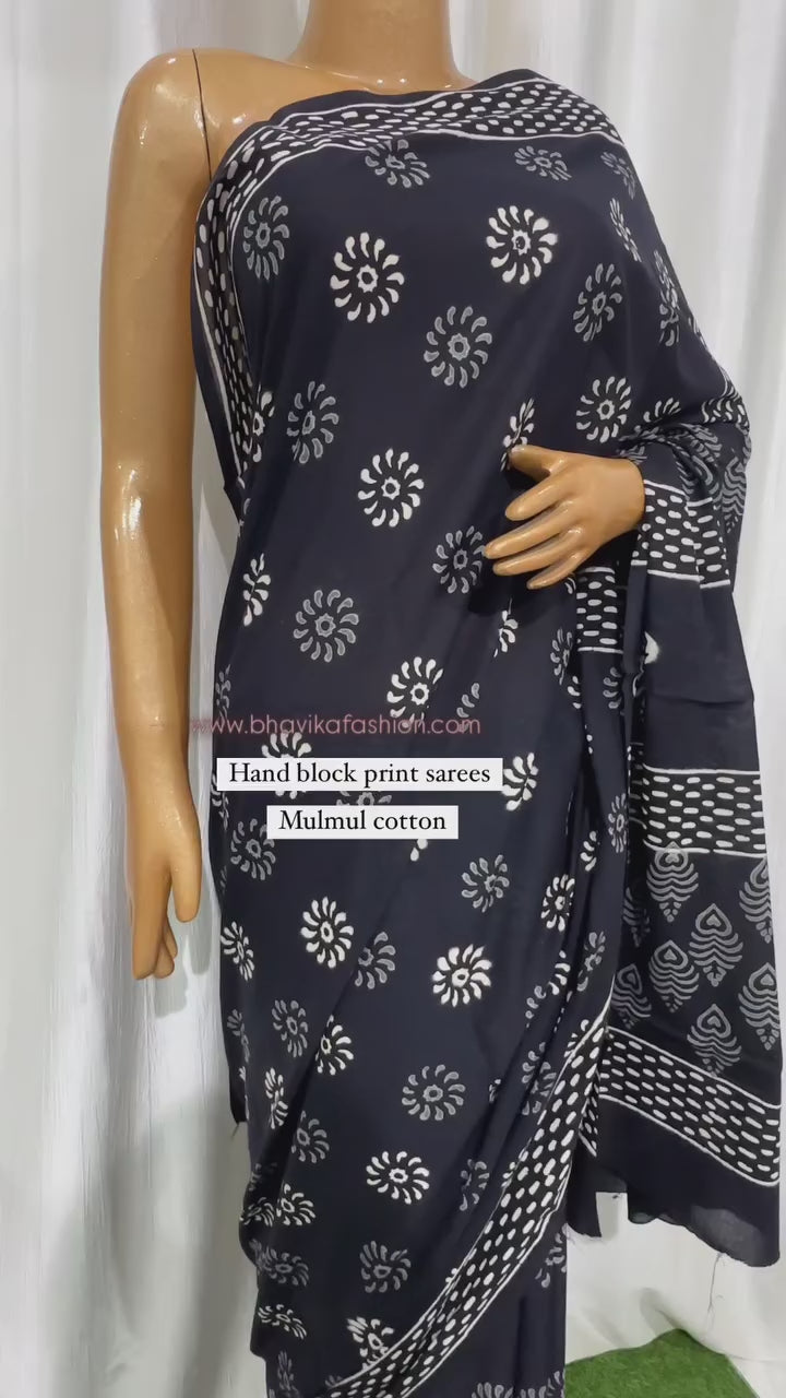 Bagru Cotton Hand Block Printed Saree With Blouse Piece - BFSGC34