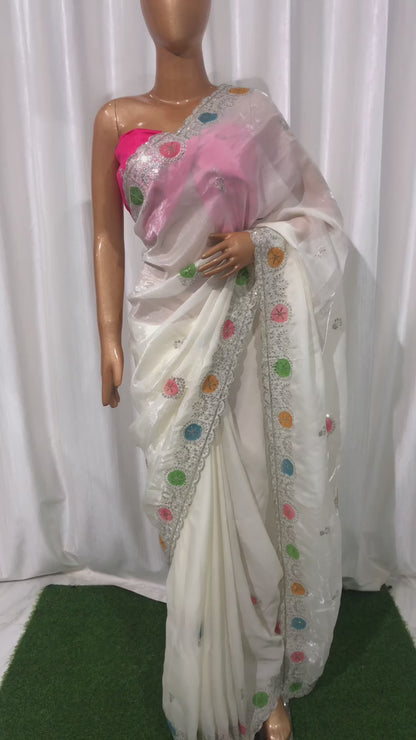 Crystel Tissue Embroidered Saree - BFSLA88
