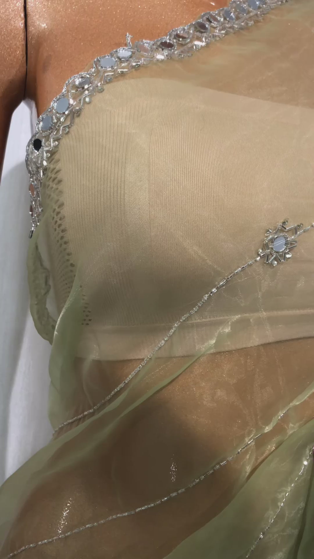 Fountain Tissue Saree With Mirror Hand Work - BFSLA105
