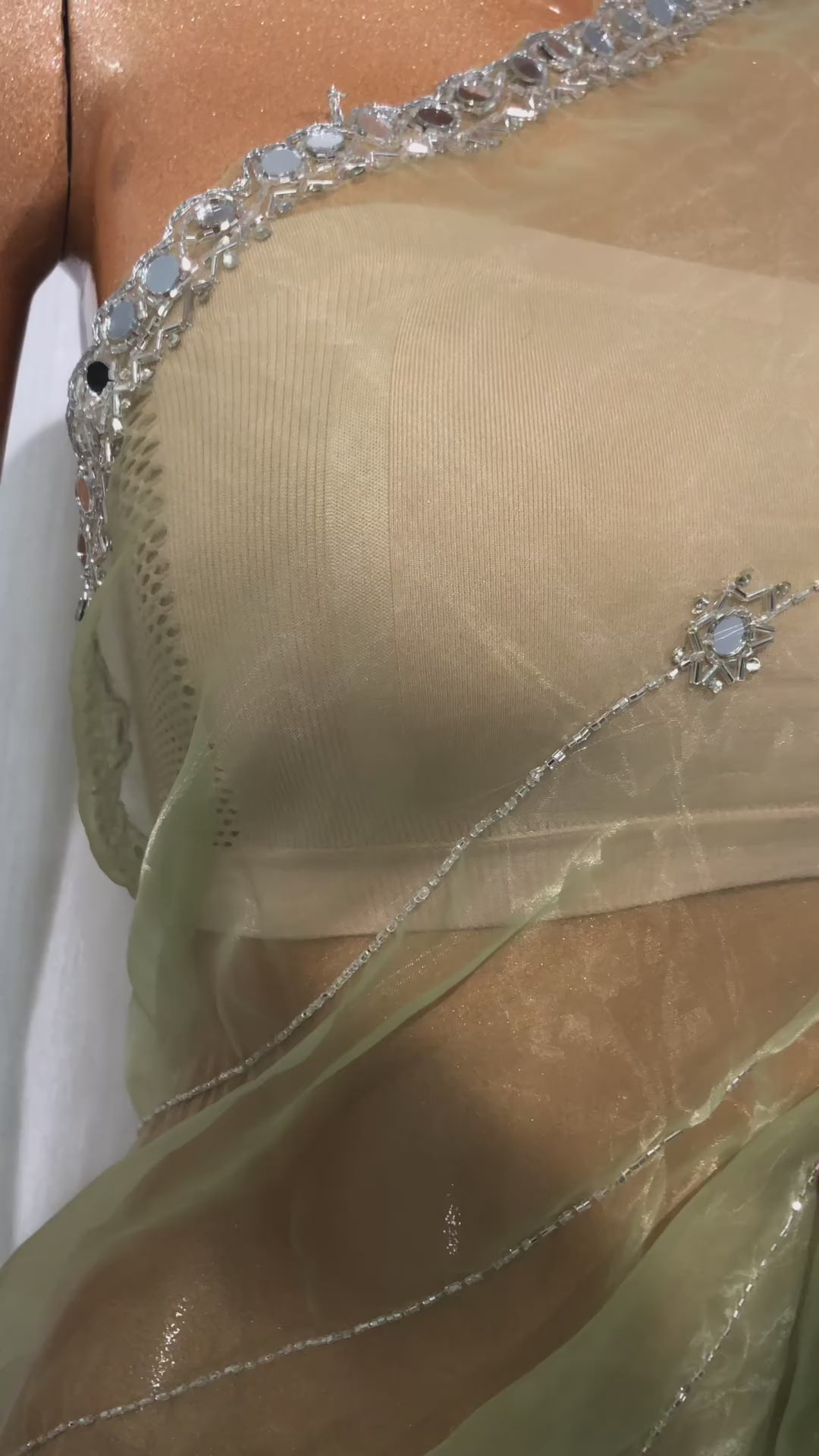Fountain Tissue Saree With Mirror Hand Work - BFSLA105