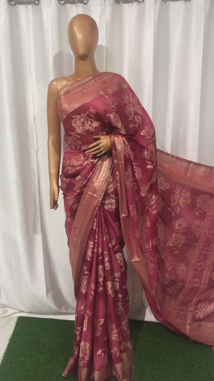 Brasso Saree With Zari Work Banarasi Border - BFSLA13