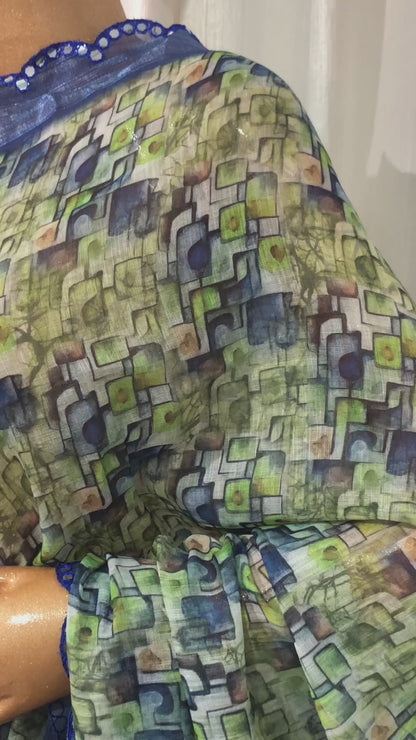 Linen Cotton Plastic Mirror Work Saree - BFSLA20