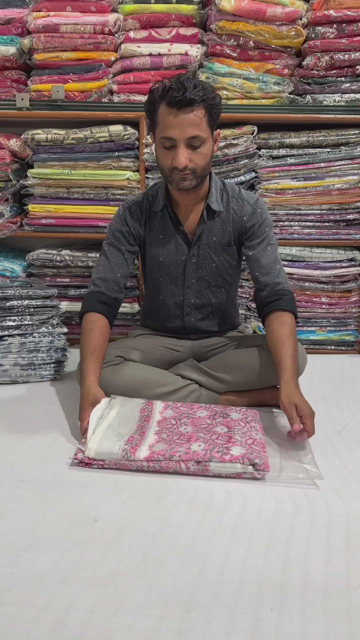 Bagru Hand Block Printed Saree In Linen Cotton With Blouse Piece - BFSGLC9