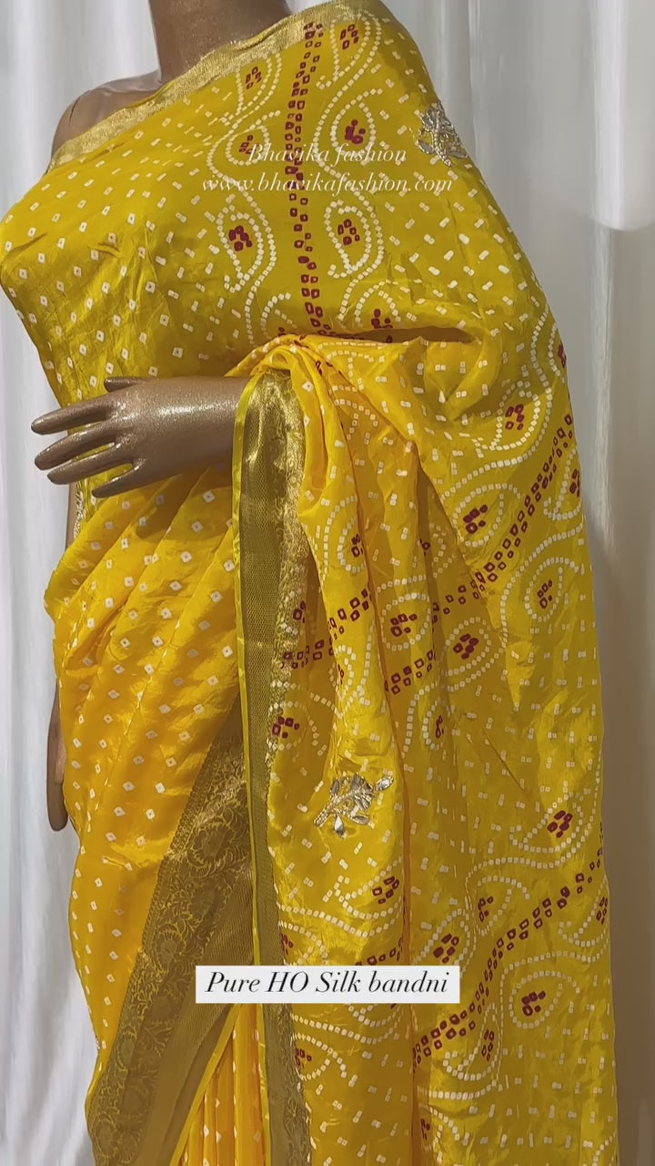 Pure HO Silk Rai Bandej Chunri With Dabka & Gotta Patti Work Saree With Blouse BFSLB51