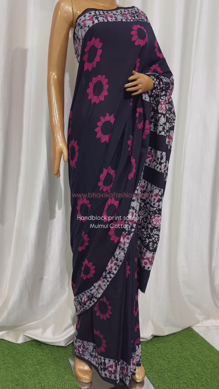 Batik Hand Block Printed Cotton Saree With Blouse Piece - BFSGC43