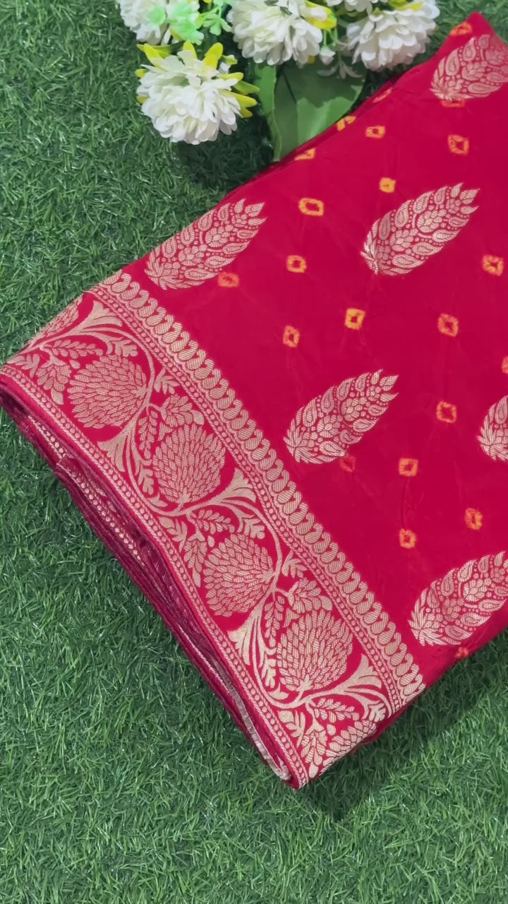 Pure Dolla Silk Bandej Treditional Banarasi Best Quality Saree With Blouse BFSLB1