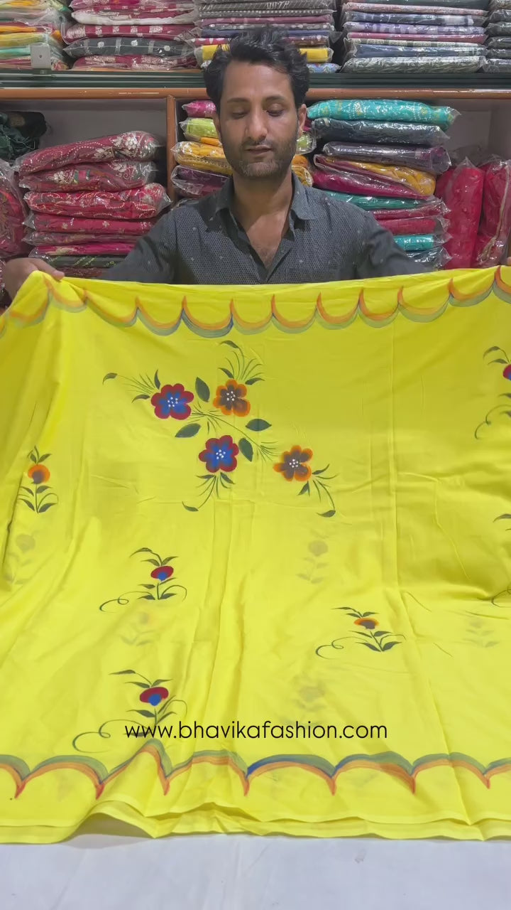 Painted via Hand Brush Cotton Saree With Blouse Piece - BFSGC91