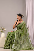 Bagru Hand Block Printed Saree In Linen Cotton With Blouse Piece - BFSGLC20